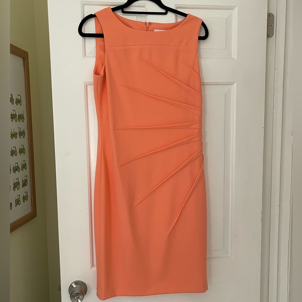 Calvin Klein Size 10 Coral Fitted Dress